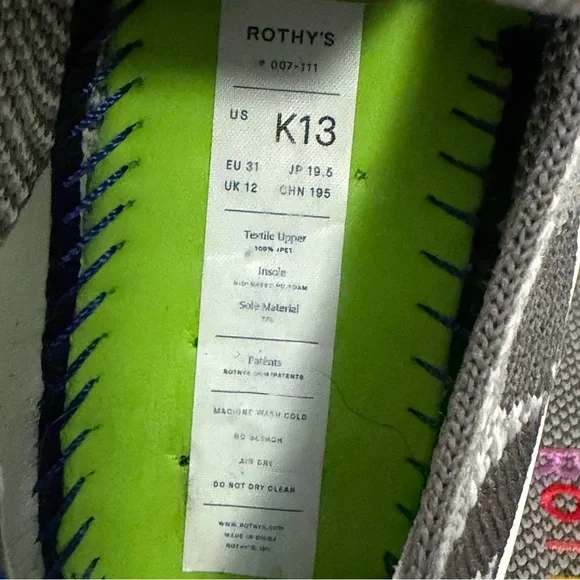 Rothy’s Kids 13 Sneakers Loafers Gray Camo Slip On Shoes Comfort Washable Soft - Picture 10 of 10